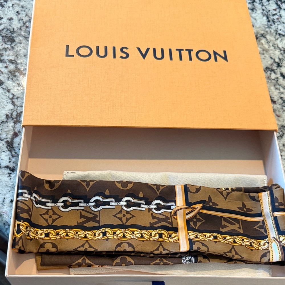Louis Vuitton Monogram Scarf in Brown and Gold